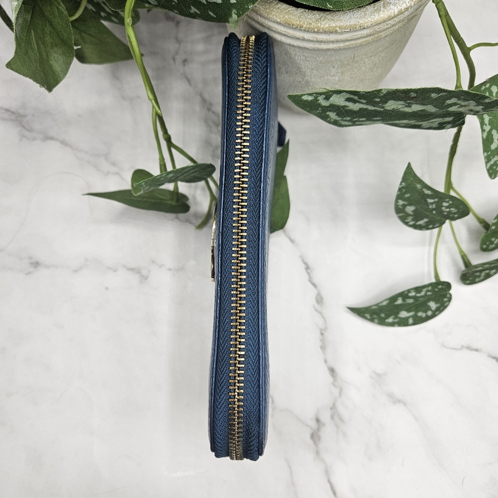 Versace Collection Medusa Blue gold Leather zip around Wallet 1 zippered pocket - Picture 5 of 10